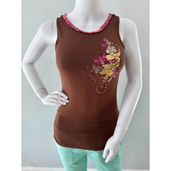 Hilary Duff Vintage Y2k Brown Bee True, Bee Yourself Floral Tank Top size JR XS - Picture 1 of 4